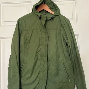Eddie Bauer Women's Small Hooded Fleece Lined Jacket Green Full Zip with Snap